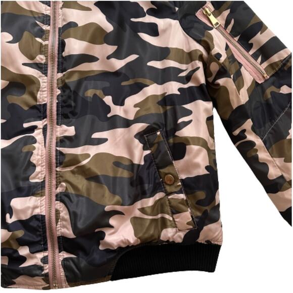 Miss London Jacket Coat Pink Olive Black Quilted Camouflage Bomber Coat Large - Picture 8 of 13